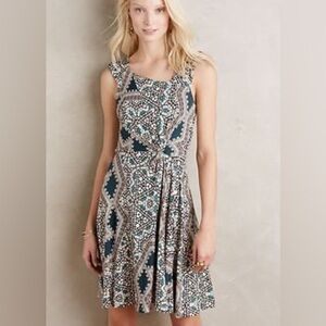 Anthropologie HD in Paris modal art deco asymmetrical midi dress turquoise sz M